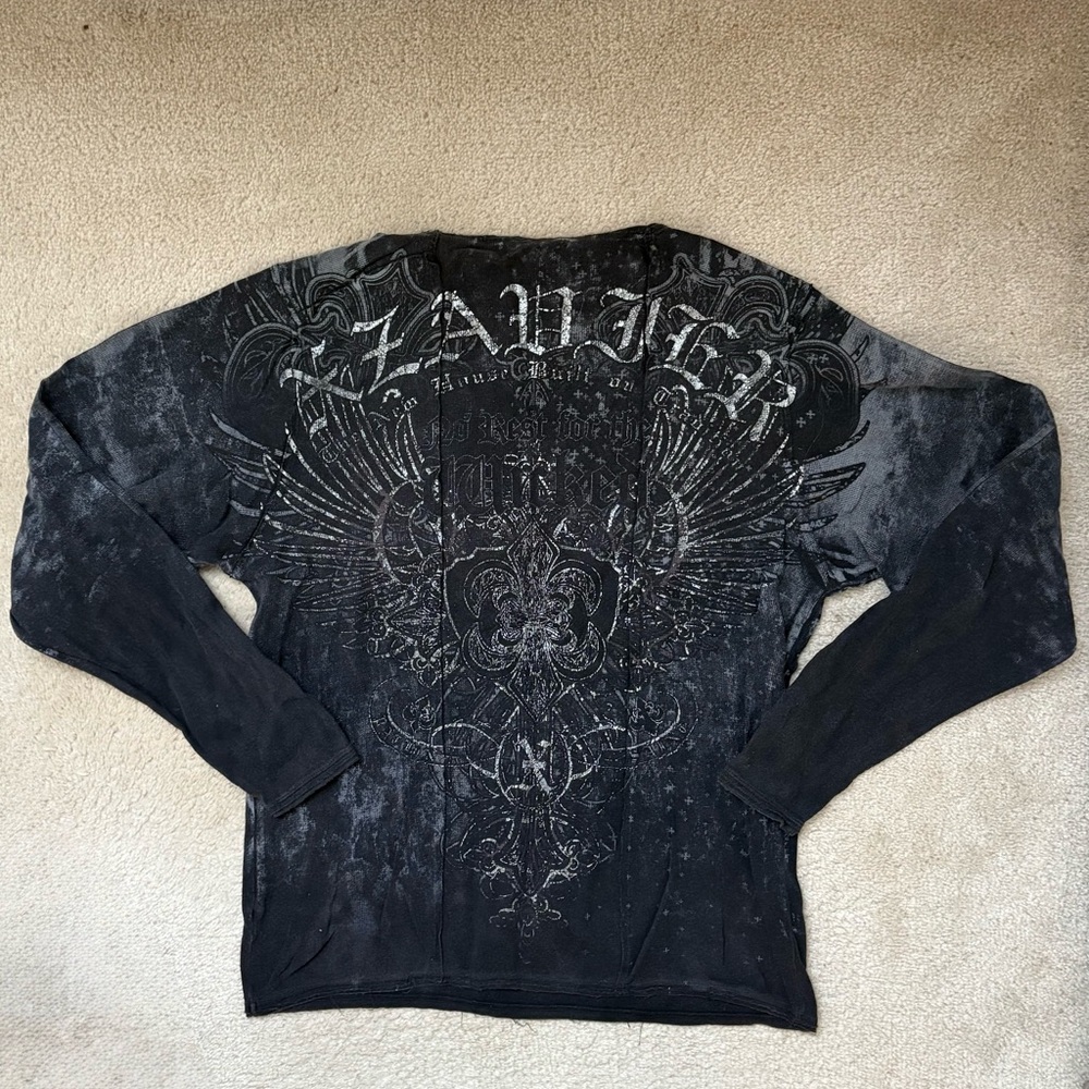 Y2K XZAVIER AFFLICTION STYLE VTG AXR GRUNGE EMO ARCHAIC SHIRT LONG SLEEVE LARGE